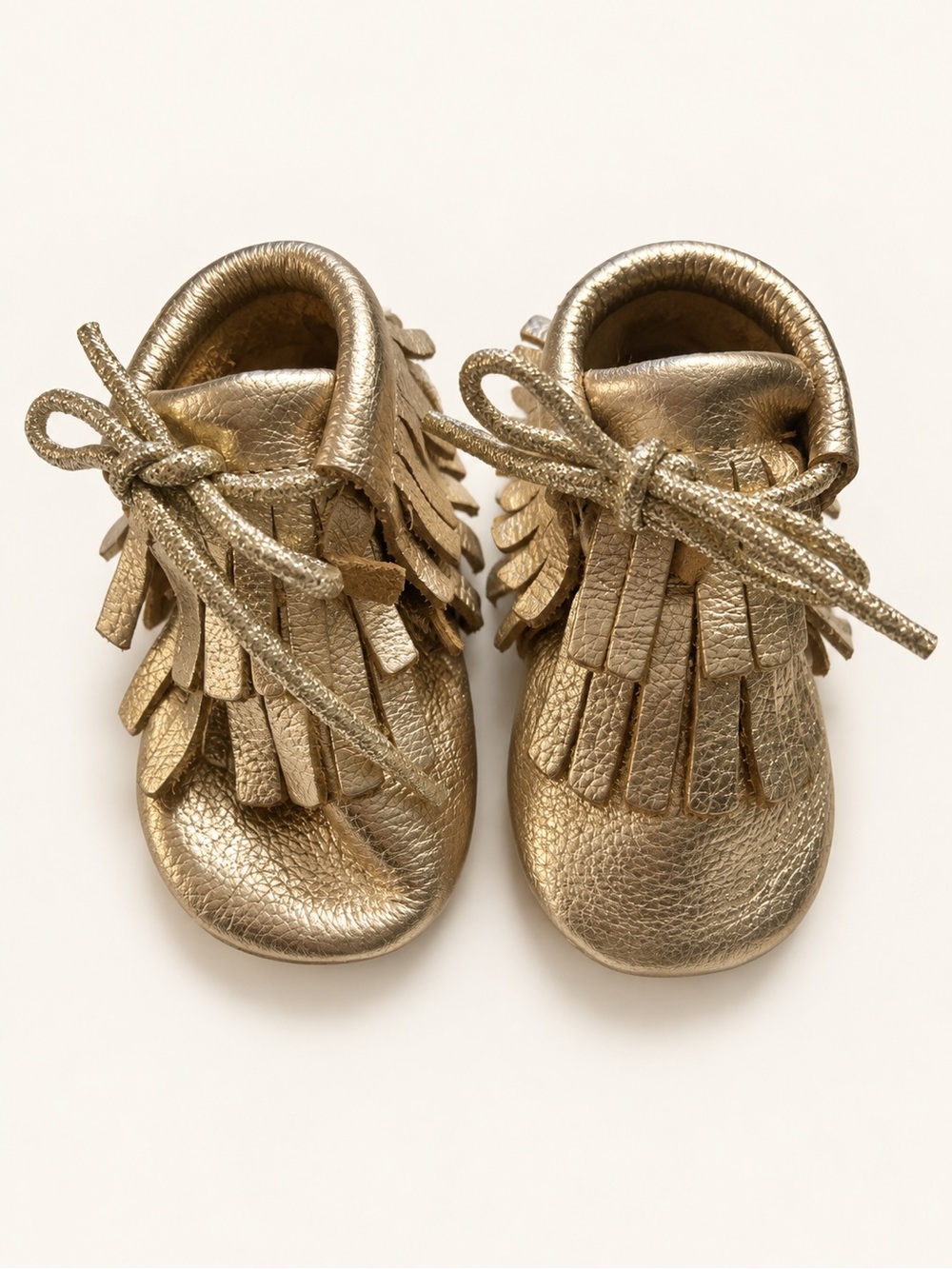 Metallic Gold Fringe leather Baby Moccasins -